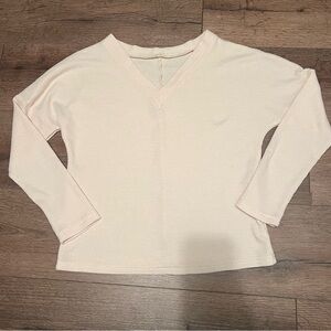 Cream V-Neck Long Sleeve Top